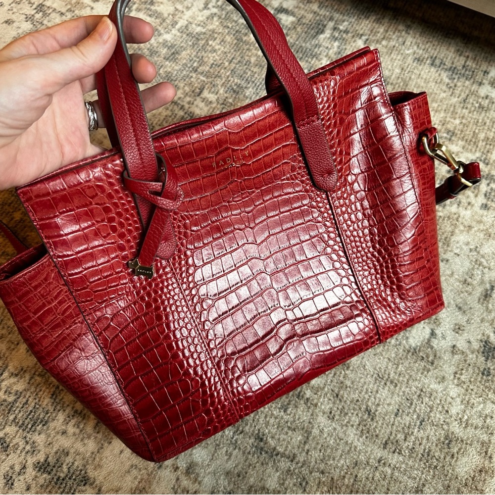 Radley London Womens Croc Embossed Leather Satchel Bag Red - Picture 5 of 12